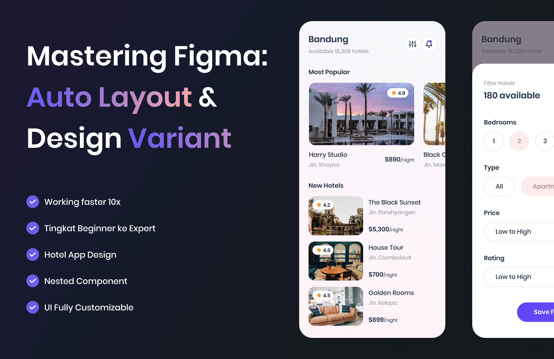 Mastering Figma Auto Layout & Variants: Hotel App Design